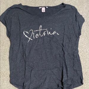 Victoria's Secret Charcoal Gray Tee with Silver Script